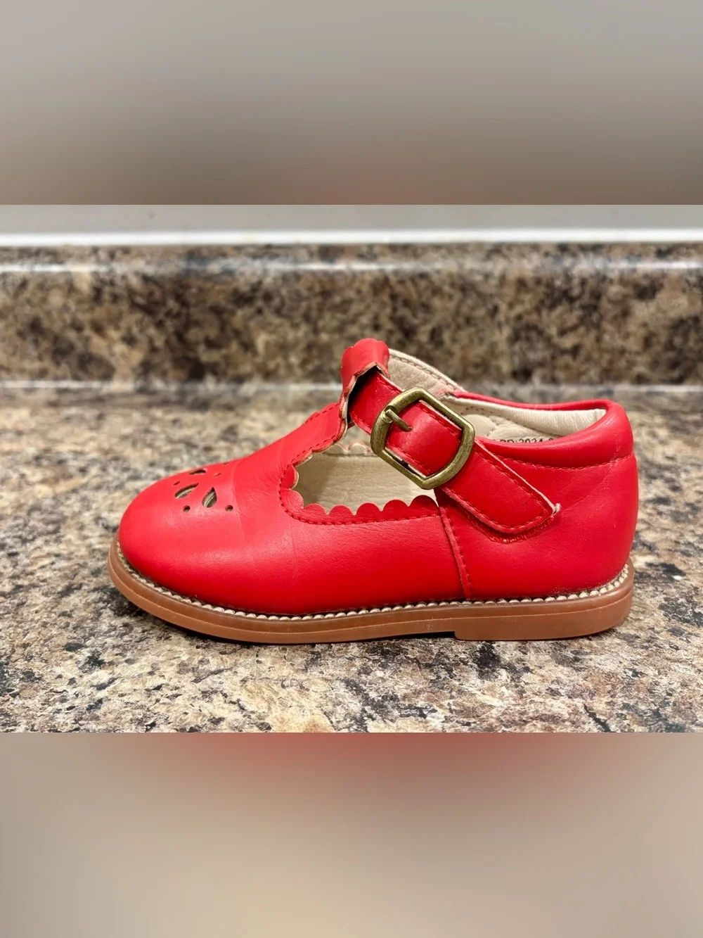 Felix & Flora Red Girls' T-Strap Leather Mary Janes Shoes